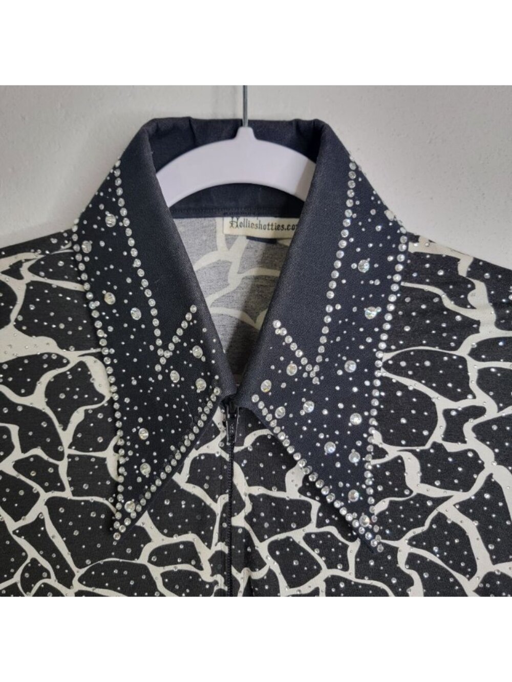 Full Zip Stretch Black Beaded Sequin Equestrian Show Jacket Large Rodeo - Picture 3 of 8